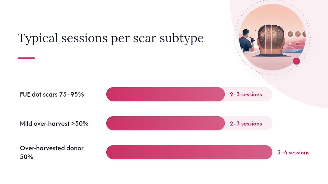 Diagram comparing FUE scar SMP sessions and concealment
