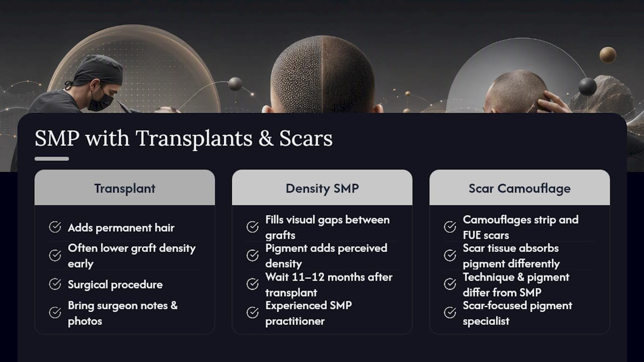 Can SMP Work Alongside Hair Transplants or Scar Camouflage? — overview diagram