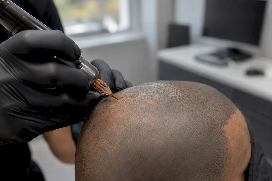 Applying warm corrective pigment on faded scalp