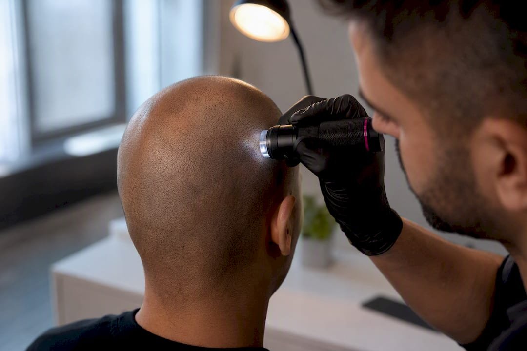 Practitioner examining migrated SMP pigment