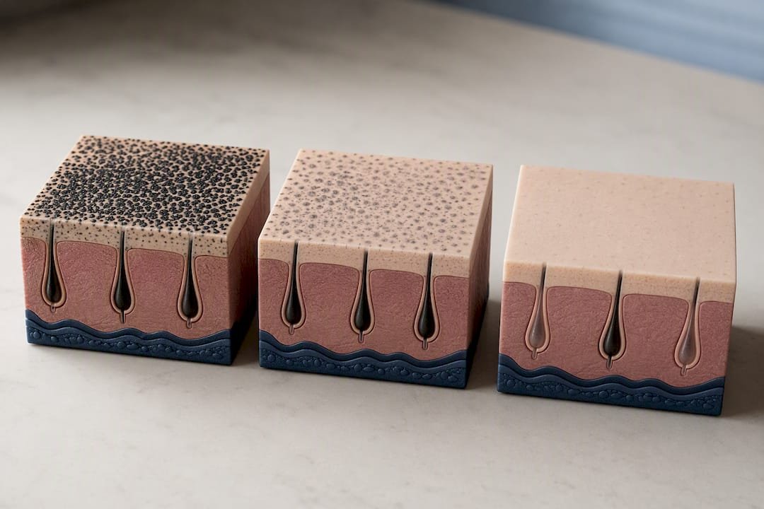 Illustration comparing gradual SMP pigment fading stages