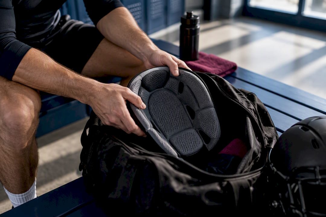 Breathable helmet liner placed in gear bag