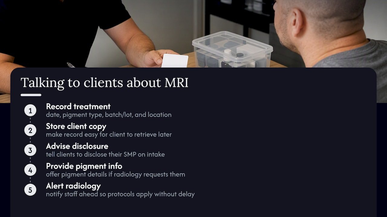 How should providers talk to clients about MRI compatibility? — overview diagram