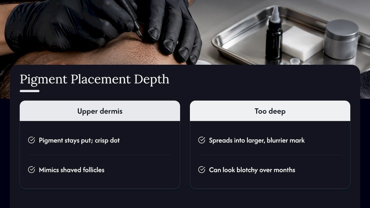 Correct and deep SMP pigment placement compared